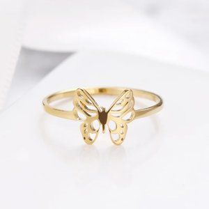 14k yellow gold cute butterfly dainty ring